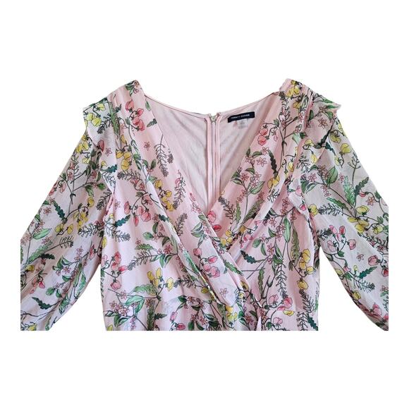 TOMMY HILFIGER Women's 16 Midi Dress Chiffon Pink Floral 3/4 Sleeve Faux Wrap - Picture 3 of 9